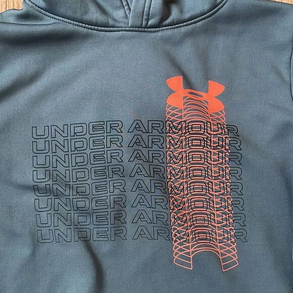 Under Armour Sweater Girls Medium Gray Orange Spell Out Logo Sweatshirt Hoodie - Picture 5 of 12